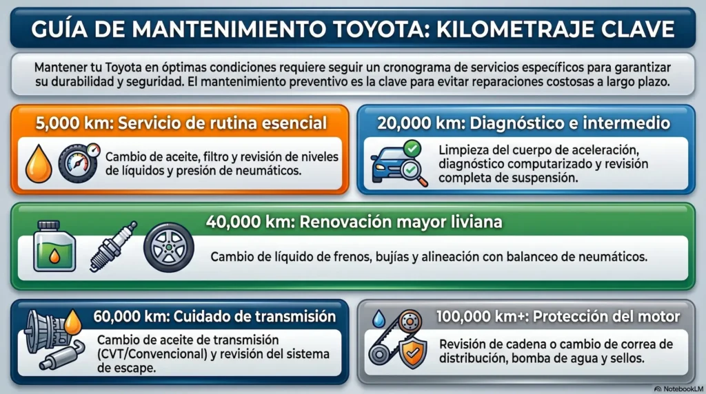 Guía de mantenimiento por kilometraje de Toyota