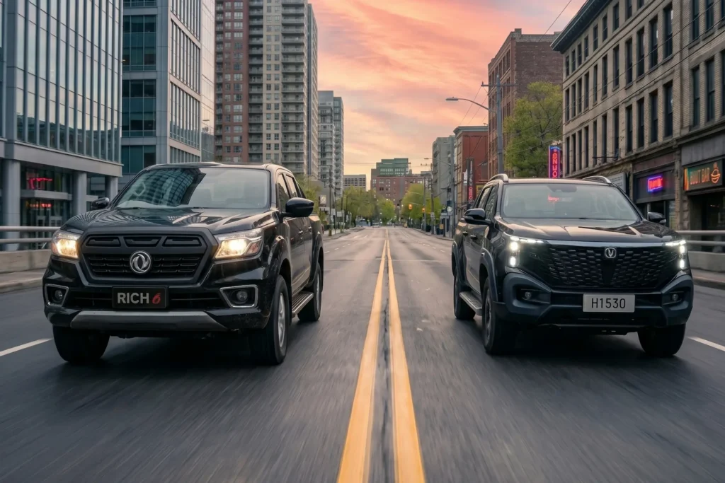DongFeng Rich 6 y Changan Hunter Plus en la ciudad
