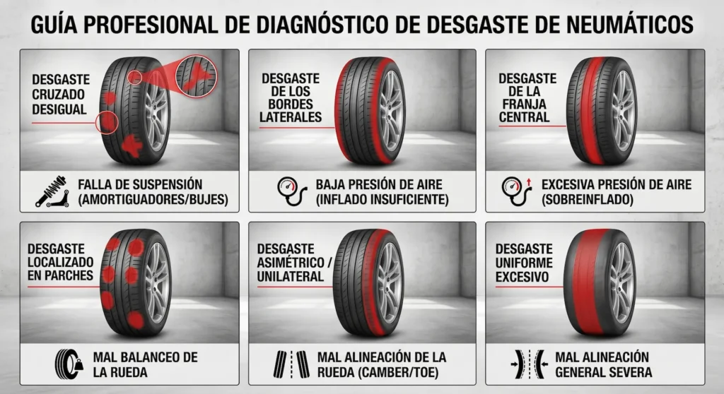 Desgaste de llantas y testigo de fallos del vehículo